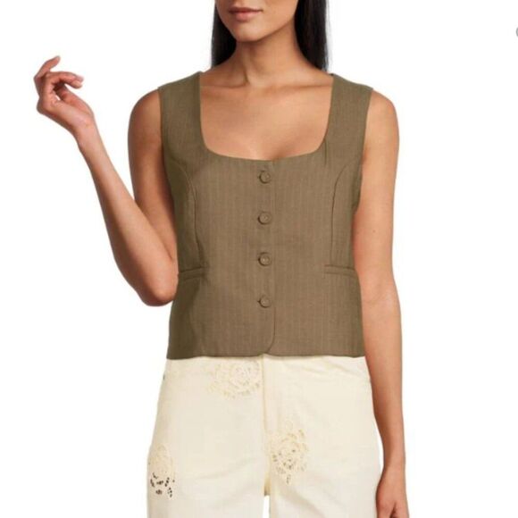 BNWT - WEWOREWHAT BROWN PIN STRIPED TAILORED VEST - XS - Picture 1 of 6